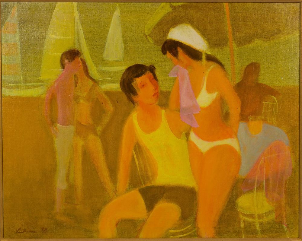 Lot 188: Gustav Likan (Yugoslavian, 1912-1998) 'Beach Scene' Oil on Canvas