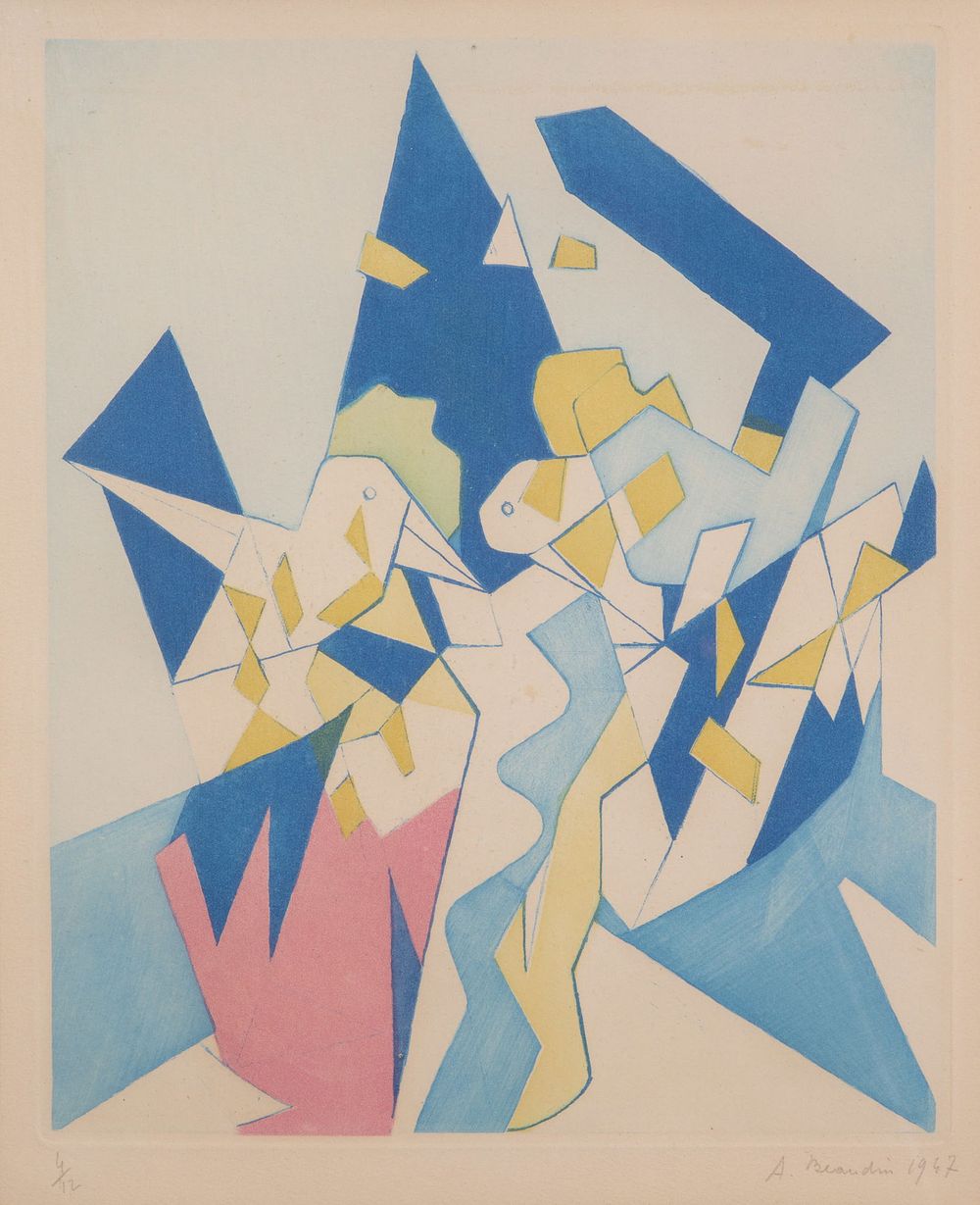 Lot 244: Andre Beaudin (French, 1895-1979) "Birds in Blue" Etching
