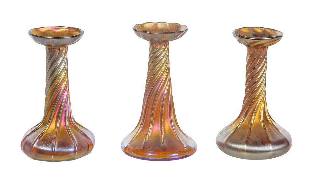 Lot 296: Louis Comfort Tiffany Favrile Candlestick Assortment