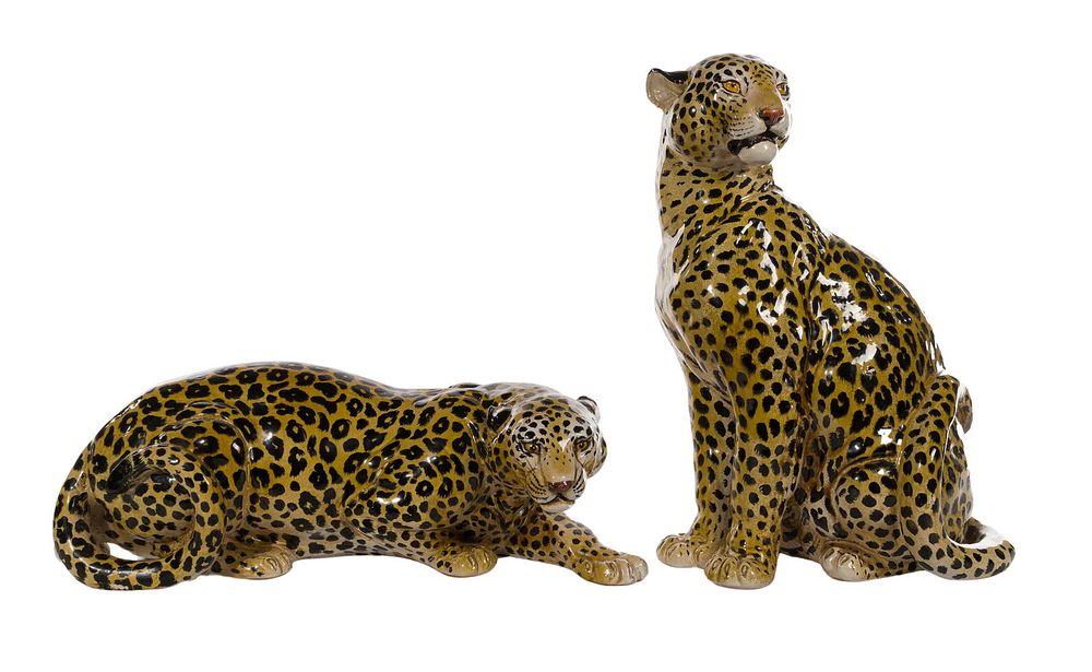 Lot 337: Italian Ceramic Leopard Statues