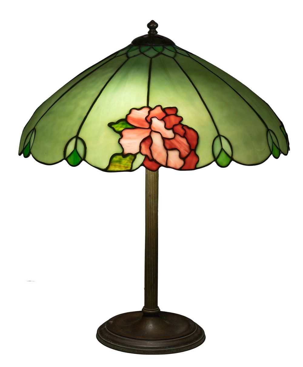 Lot 340: Attributed to Duffner and Kimberly Lamp Company Stained Glass Table Lamp