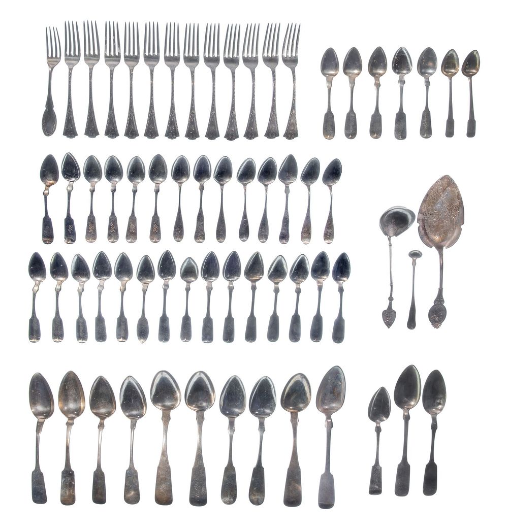 Lot 460: Coin Silver (900) Utensil Assortment