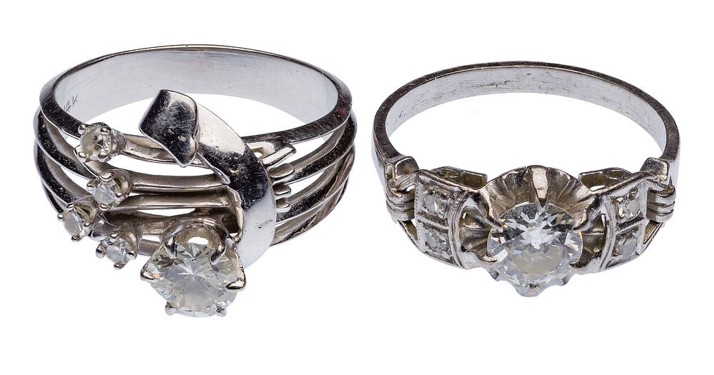 Lot 155: 14k White Gold and Diamond Rings