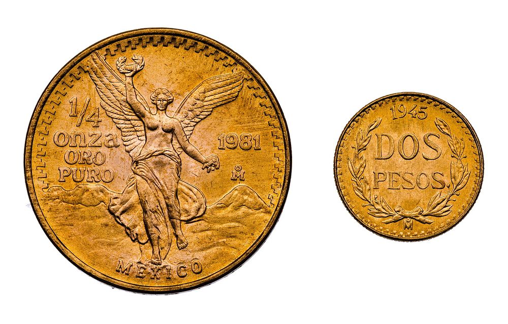 Lot 214: Mexico: 1981 1/4 ounce and 1945 Dos Pesos Gold Coins