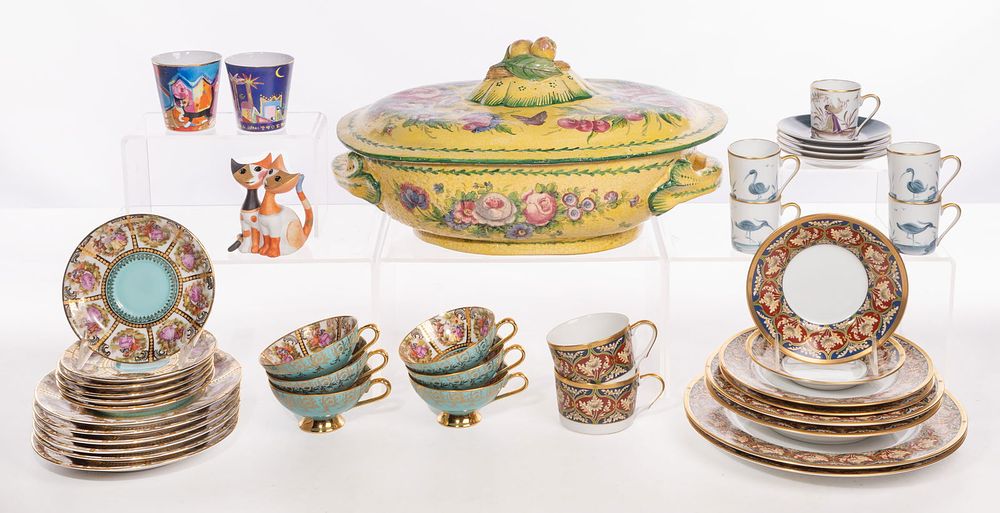 Lot 247: French Faience Tureen and Porcelain Assortment