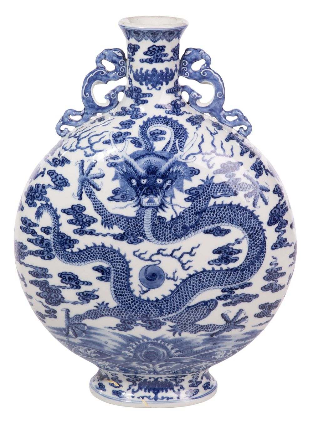 Lot 251: Chinese Blue and White Porcelain Dragon Moonflask Vase