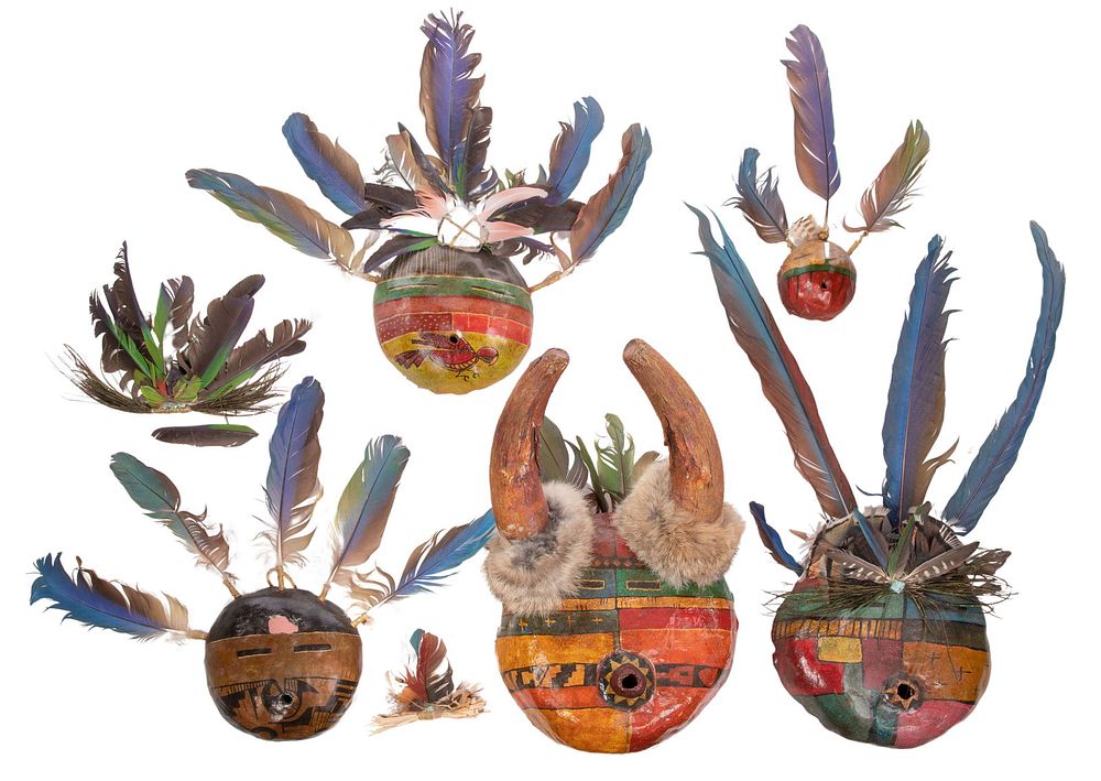 Lot 279: Gregory Lomayesva (American, b.1971) Mixed Media Mask Assortment