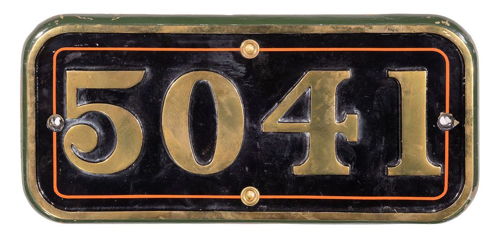 Lot 162: GWR Brass Cabside Numberplate 5041 ex TIVERTON CASTLE 4-6-0