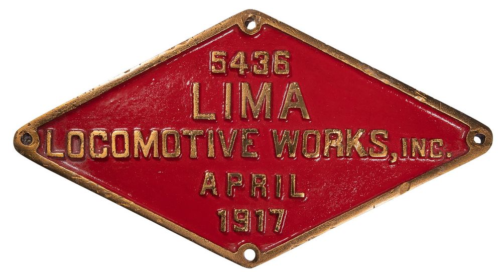 Lot 309: Lima Locomotive Works Builders Plate