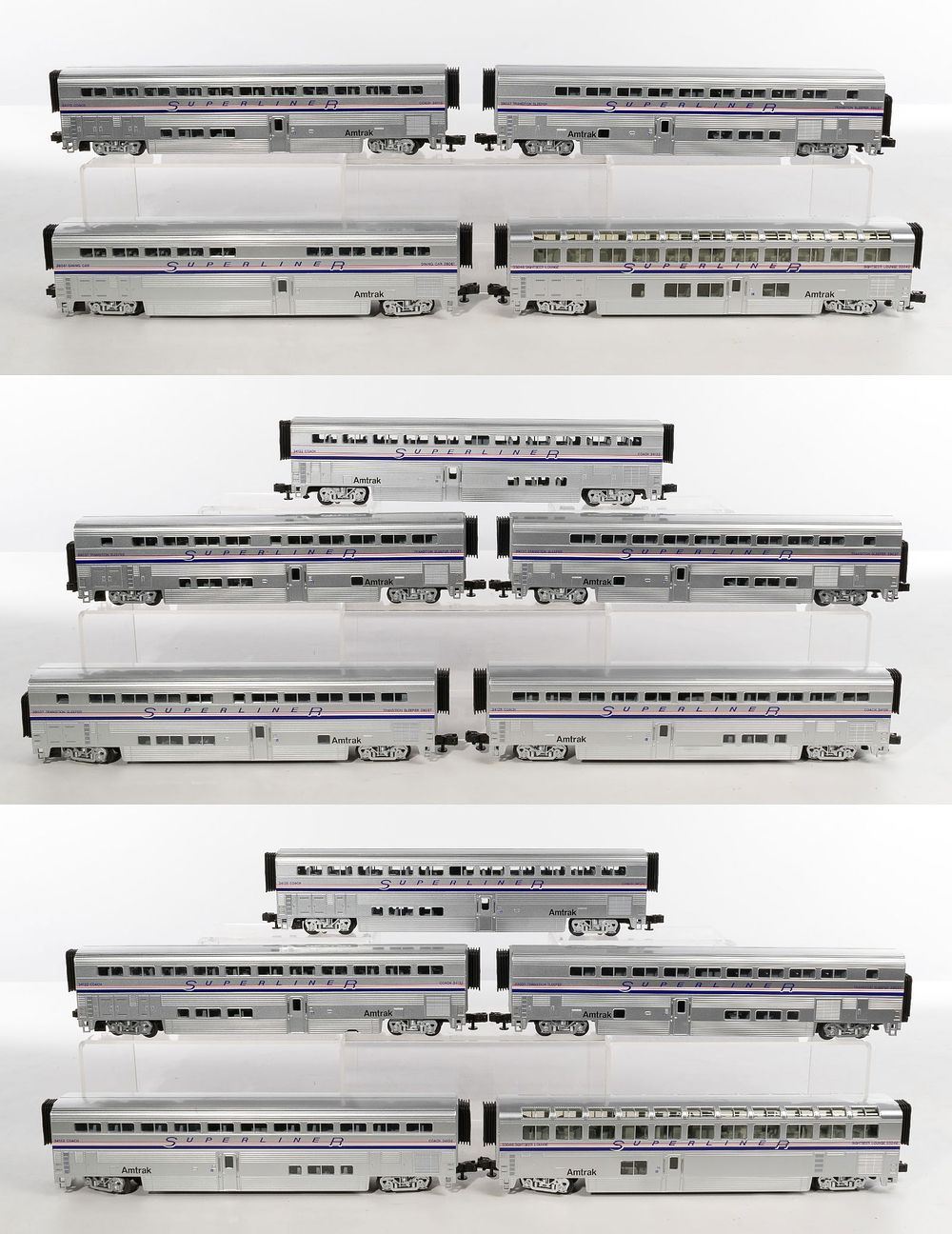 Lot 382: MTH Model Train O Scale Amtrak Superliner Passenger Car Collection