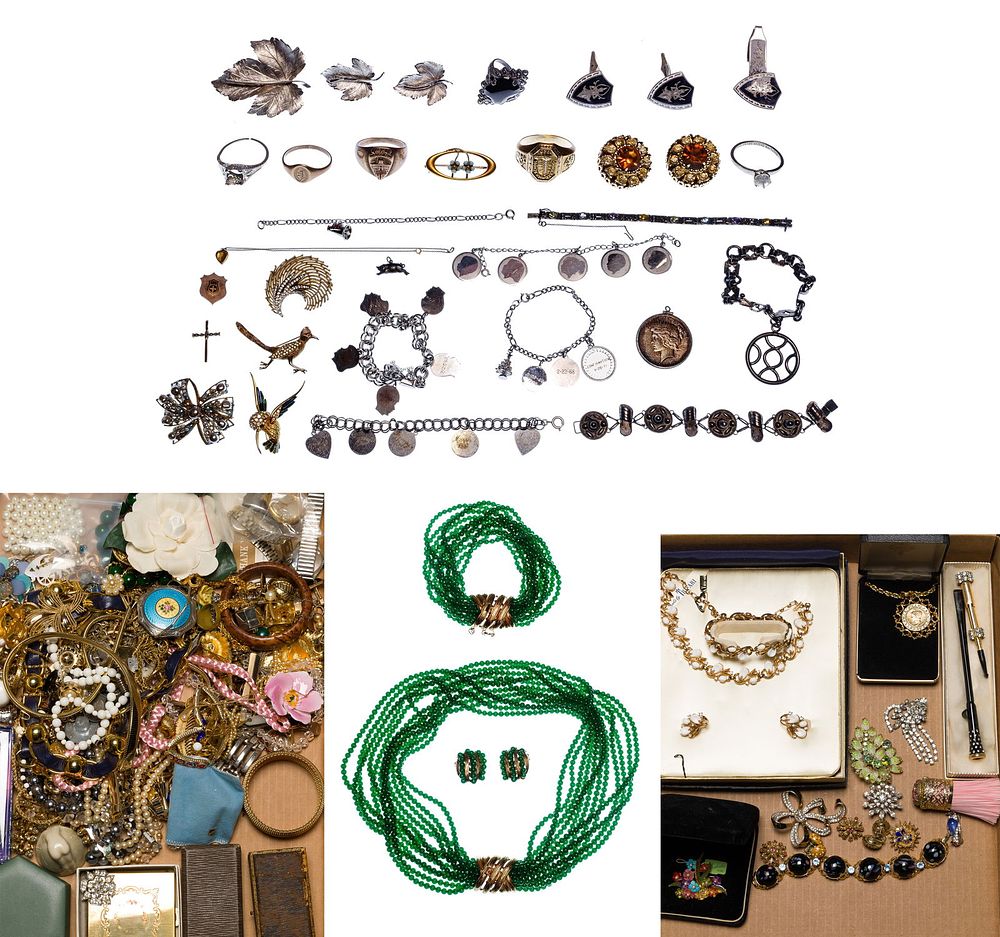 Lot 178: Platinum, Gold, Silver, Rhinestone and Costume Jewelry Assortment