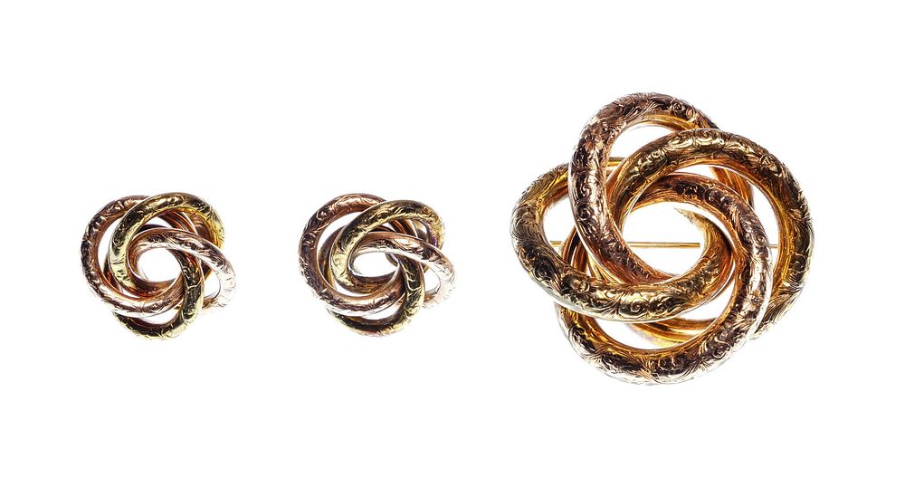 Lot 179: 14k Bi-Color Brooch and Earring Set