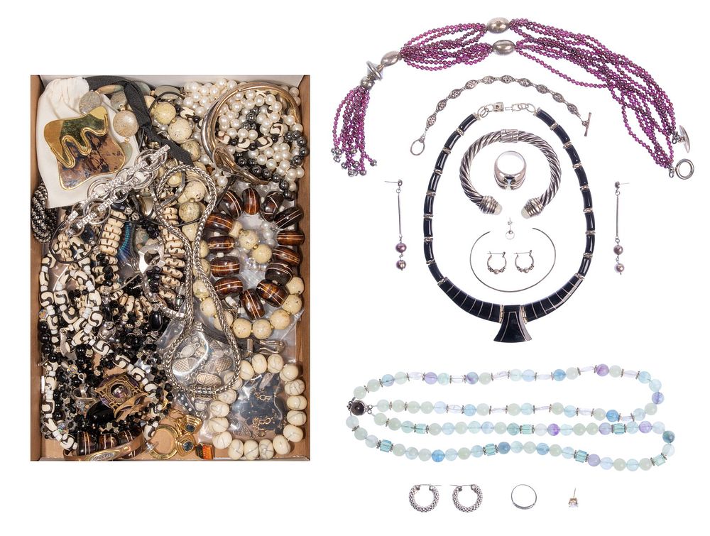 Lot 182: Platinum, Gold, Sterling Silver and Costume Jewelry Assortment