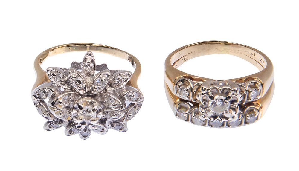 Lot 186: 14k Gold and Diamond Rings