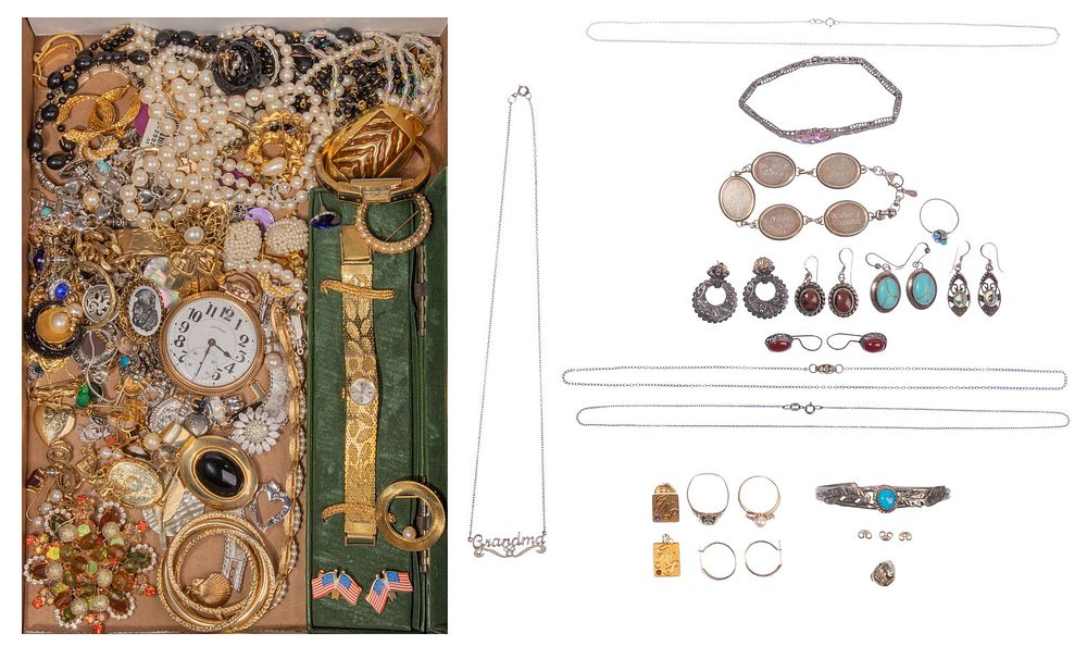Lot 190: Gold, Sterling Silver and Costume Jewelry Assortment