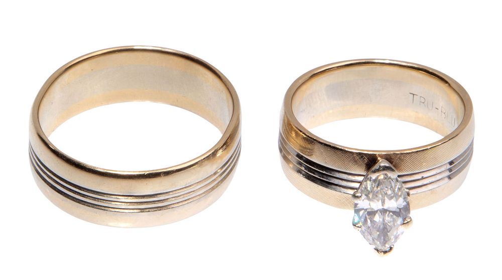 Lot 191: 14k Bi-Color Gold Engagement Ring and Wedding Band