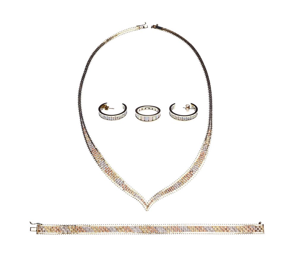Lot 161: 14k Tri-Color Gold Jewelry Suite