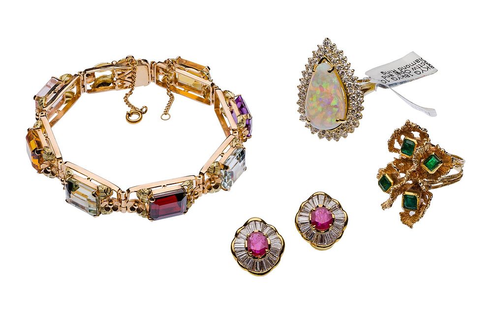 Lot 167: 18k Yellow Gold and Gemstone Jewelry Assortment