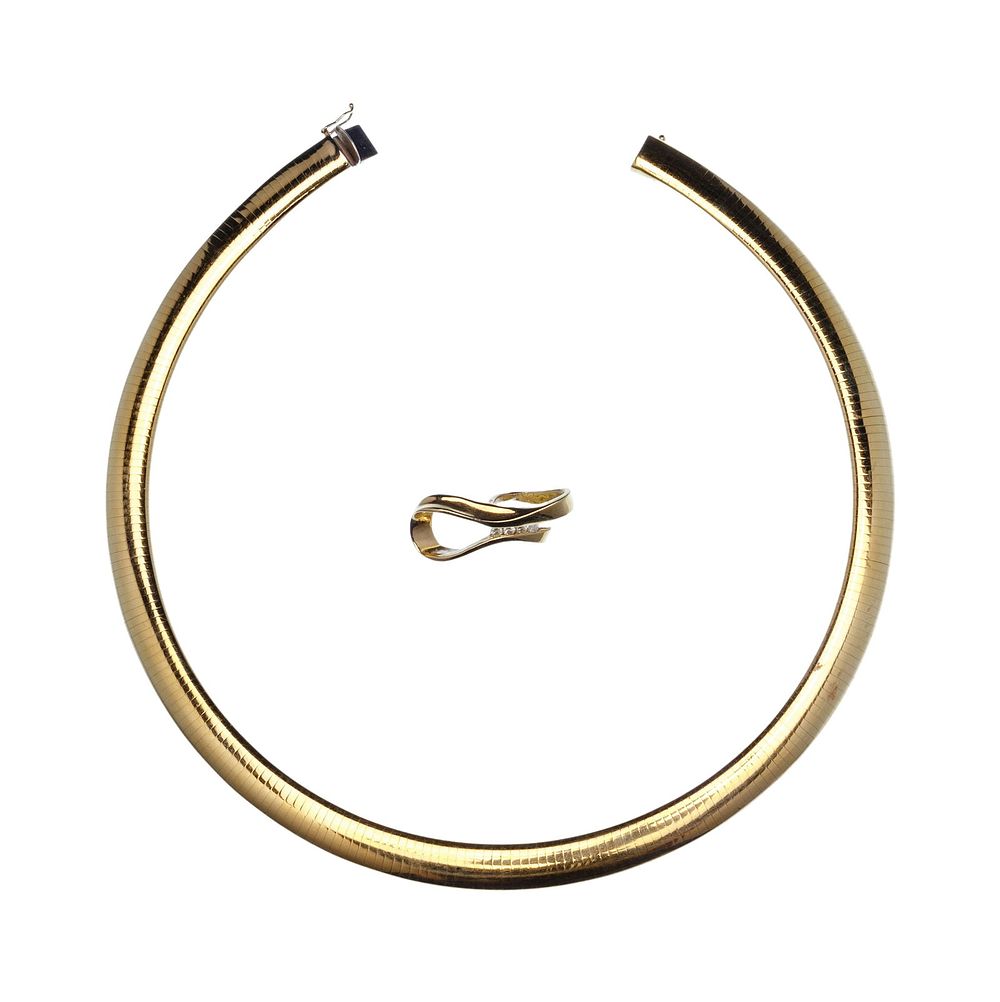 Lot 170: 14k Yellow Gold and Diamond Slide Pendant on Omega Necklace