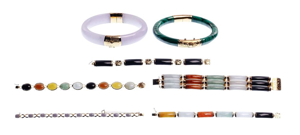 Lot 189: 14k Yellow Gold and Semi-Precious Gemstone Bracelet Assortment