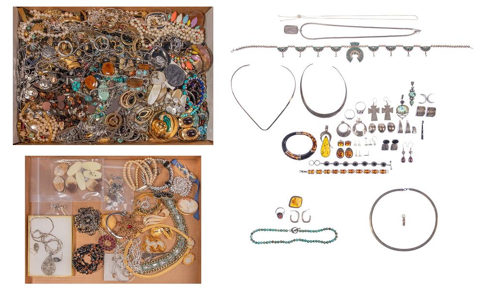 Lot 194: Gold, Sterling Silver, Rhinestone and Costume Jewelry Assortment