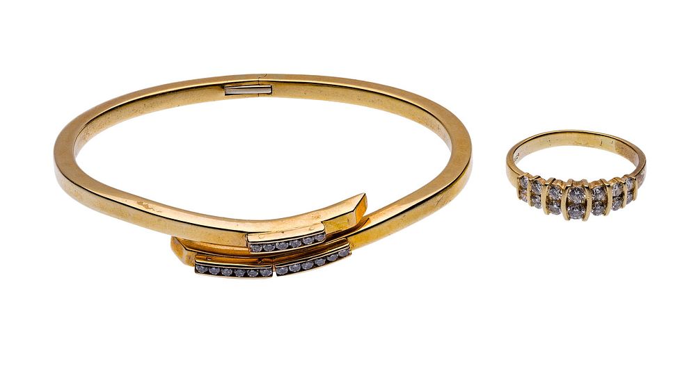 Lot 209: 14k Yellow Gold and Diamond Ring and Bracelet