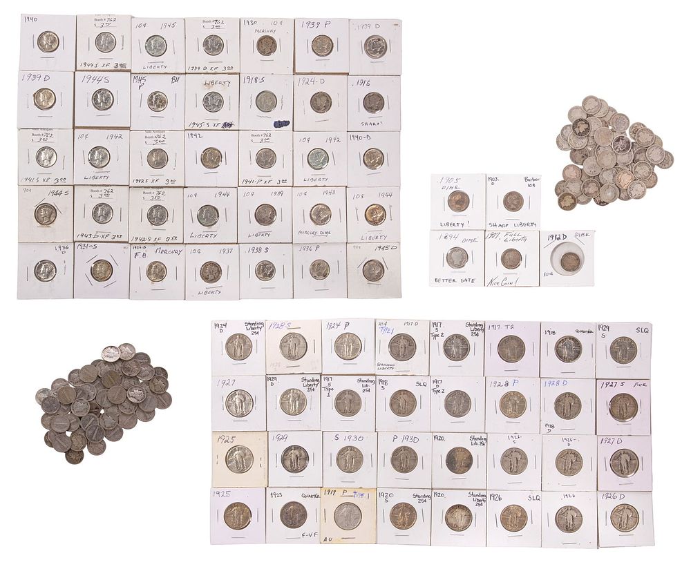 Lot 252: Standing Liberty Quarter, Barber and Mercury Dime Assortment