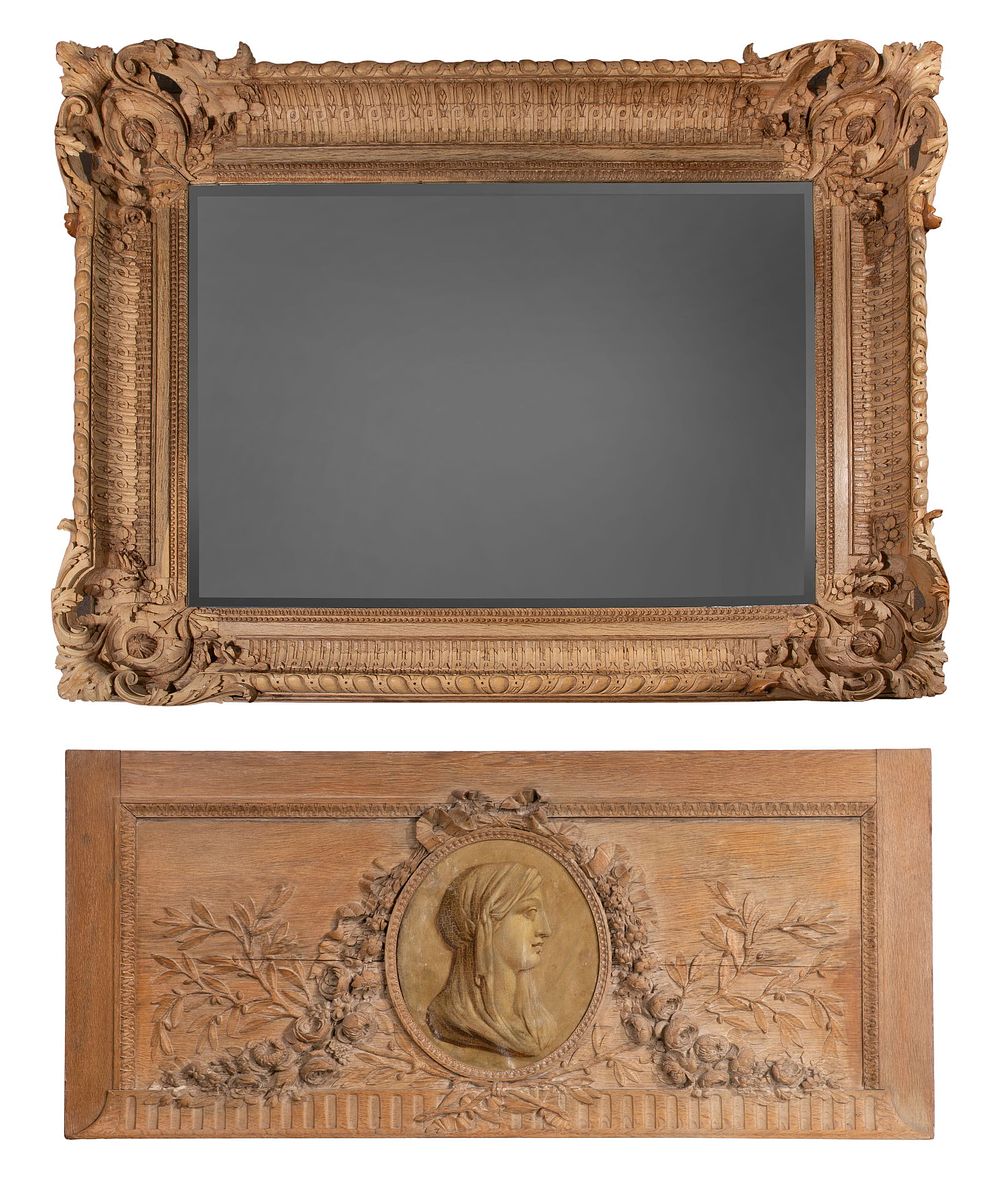 Lot 359: Carved Wood Wall Mirror and Boiserie Panel