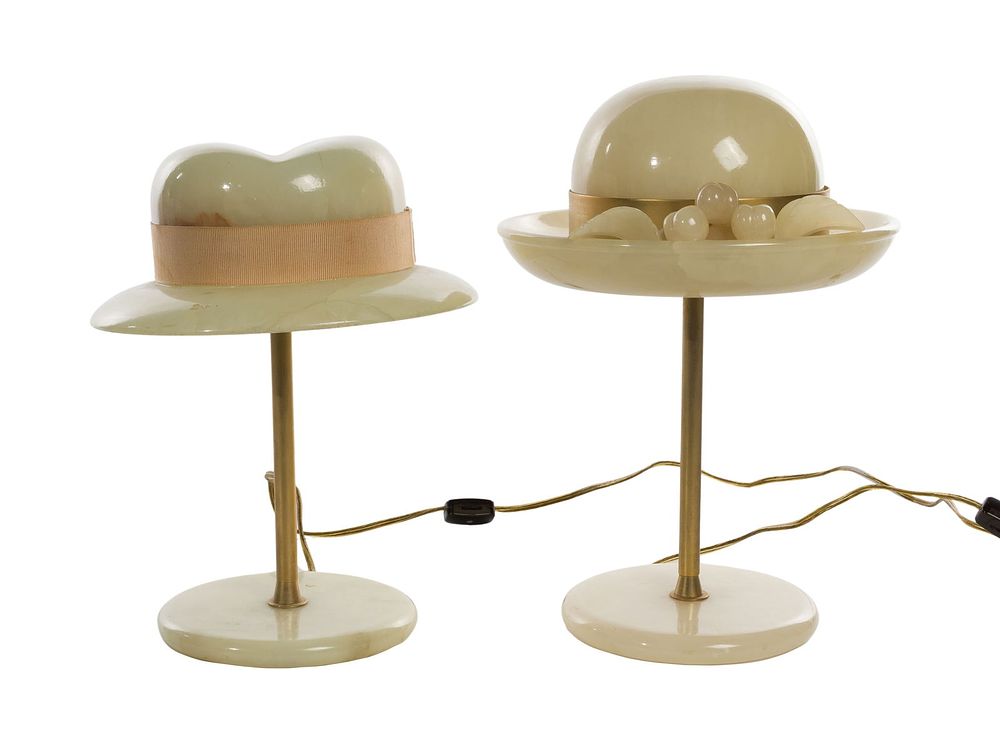 Lot 365: Italian Alabaster Hat Form Lamps