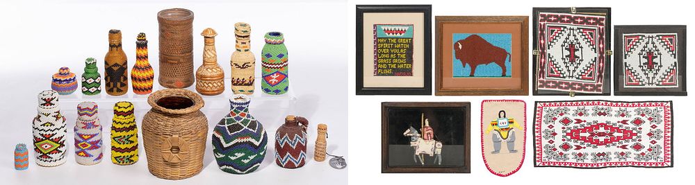 Lot 370: Northwest Coast Beaded and Basket Covered Bottle Assortment