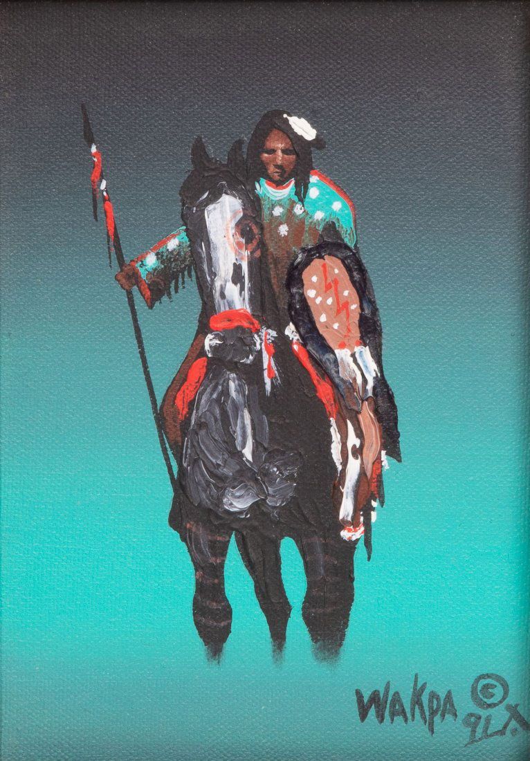 Lot 156: David Brewer (WakPa) (Lakota, 20th Century) "Ghost Rider" Oil on Canvas
