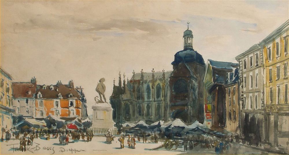 Lot 166: Frank Boggs (American, 1855-1926) 'Place Duquesne, Dieppe' Watercolor on Paper