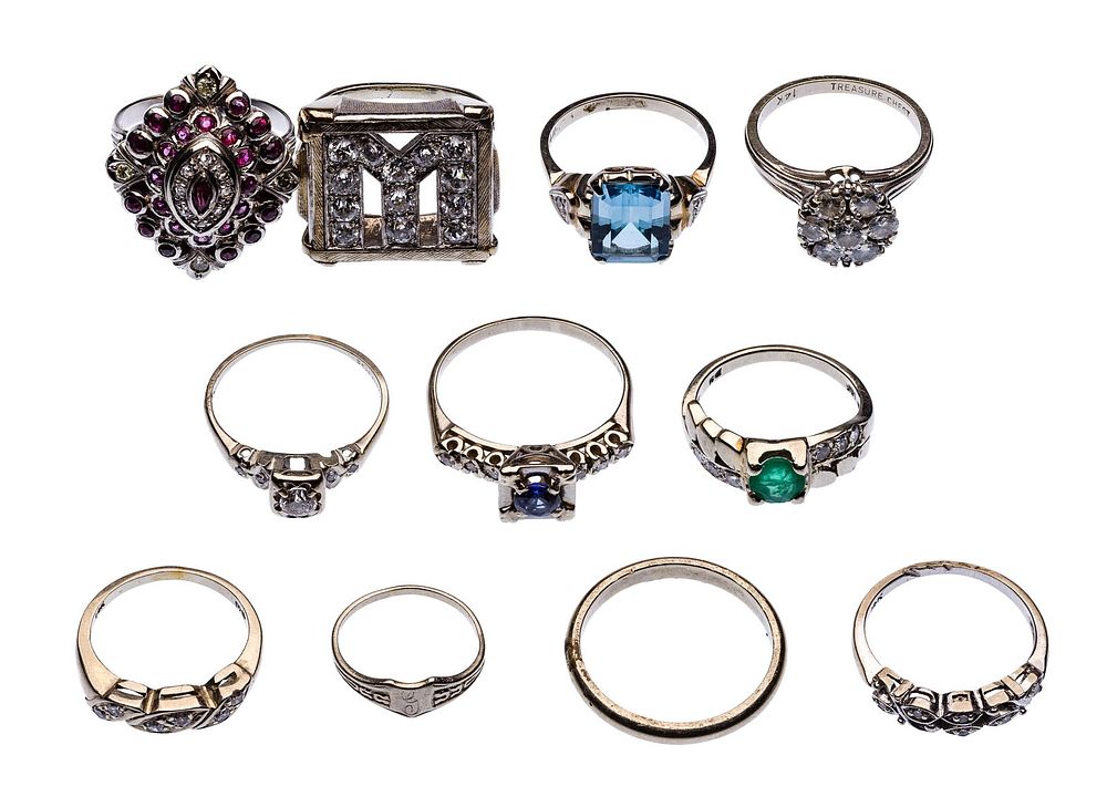 Lot 189: 14k White Gold Ring Assortment