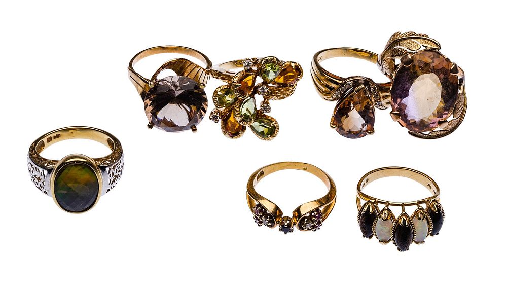 Lot 193: 14k Yellow Gold and Gemstone Ring Assortment