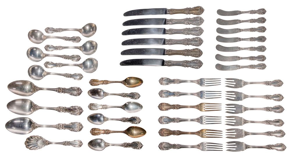 Lot 243: Reed & Barton 'Burgundy' Sterling Silver Partial Flatware Service