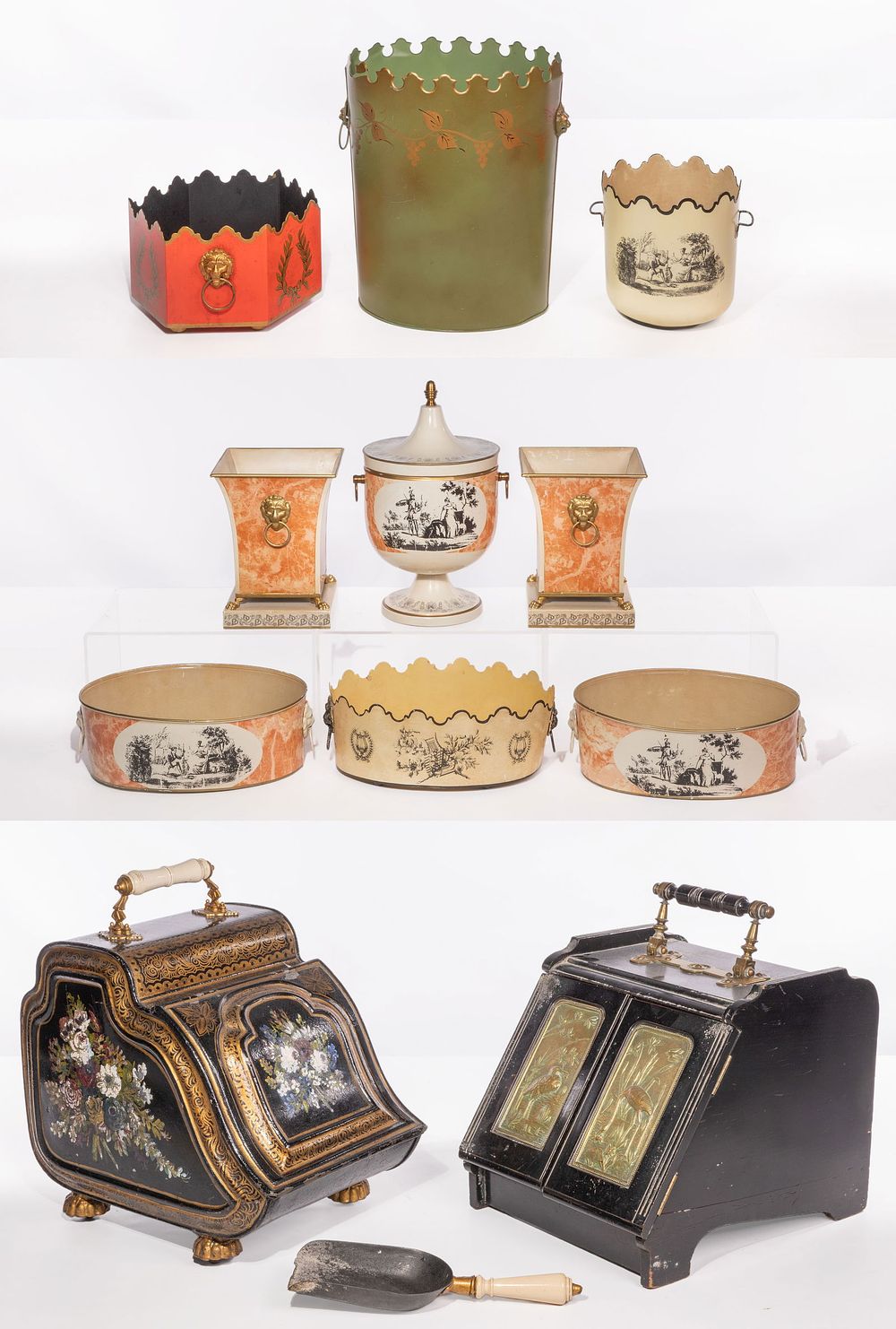 Lot 300: Coal Scuttle and Toleware Assortment