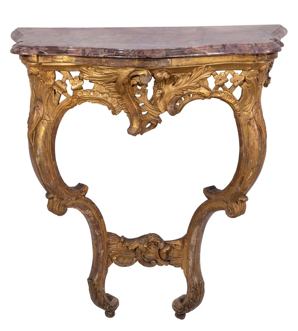 Lot 313: Louis XV Style Giltwood and Marble Top Console Table