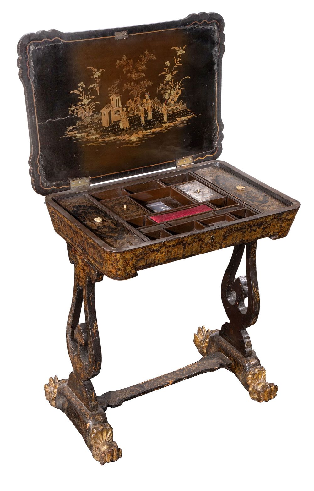 Lot 317: Chinese Export Lacquered Sewing Table