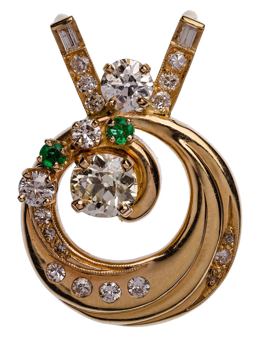 Lot 157: 14k Yellow Gold, Emerald and Diamond Pendant