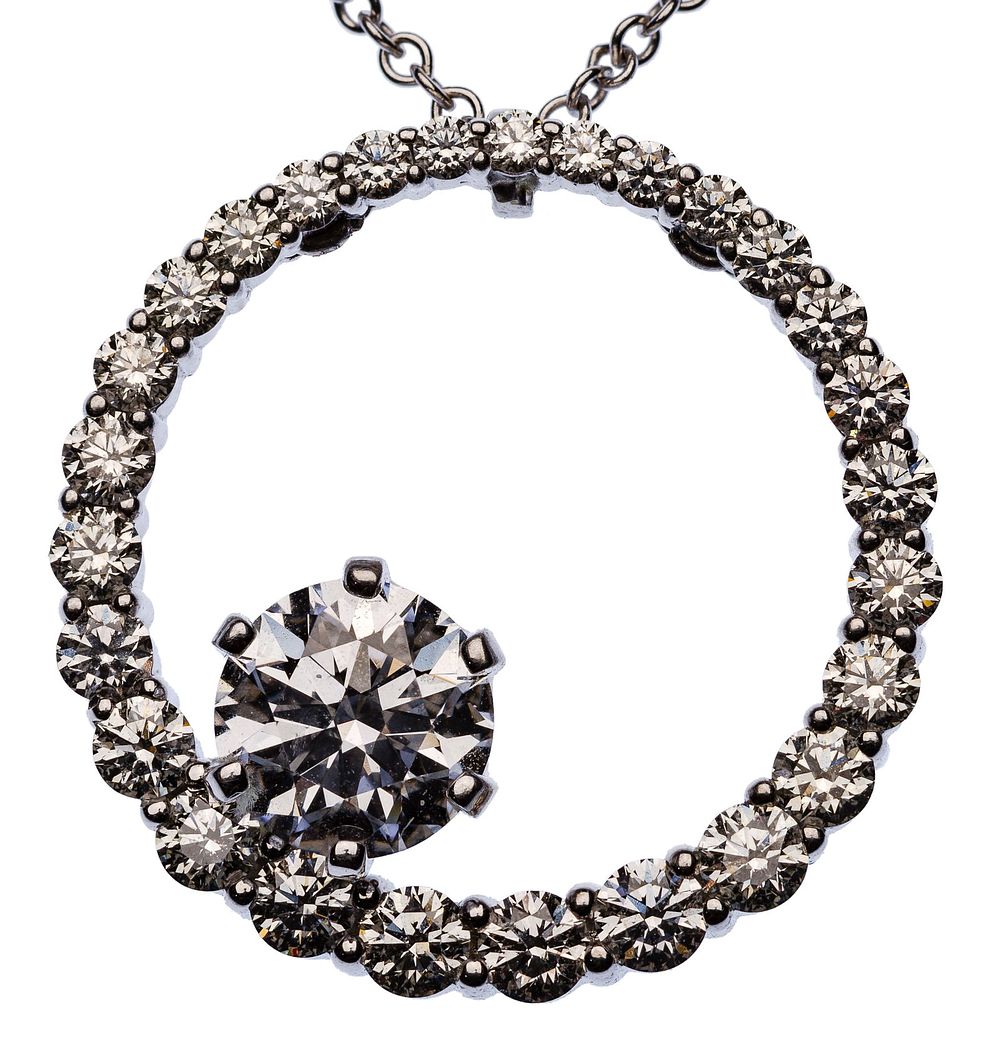 Lot 158: 18k White Gold and Diamond Pendant on Necklace