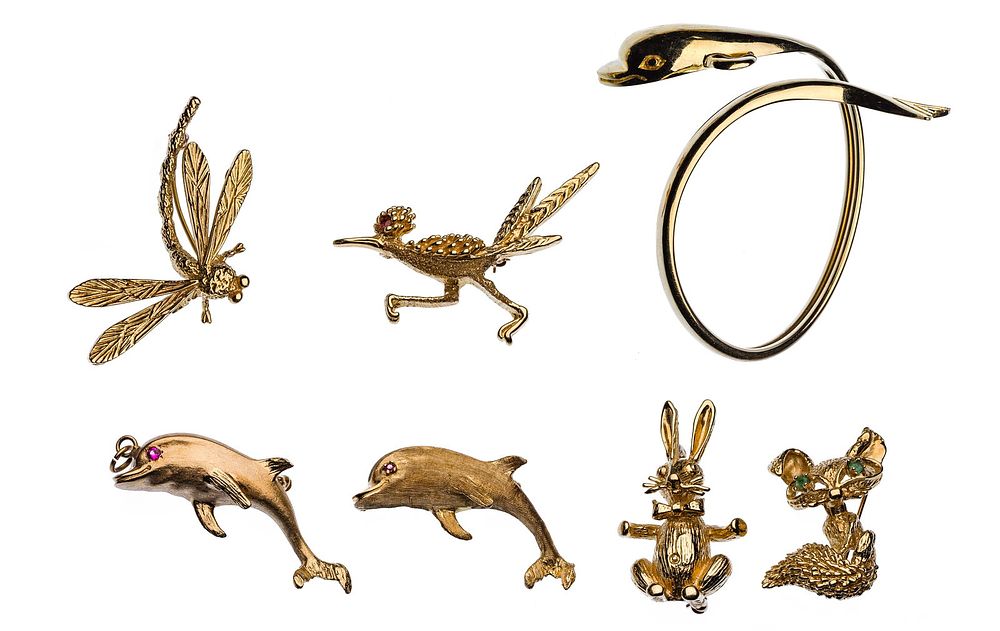 Lot 162: 14k Yellow Gold Animal Jewelry Assortment