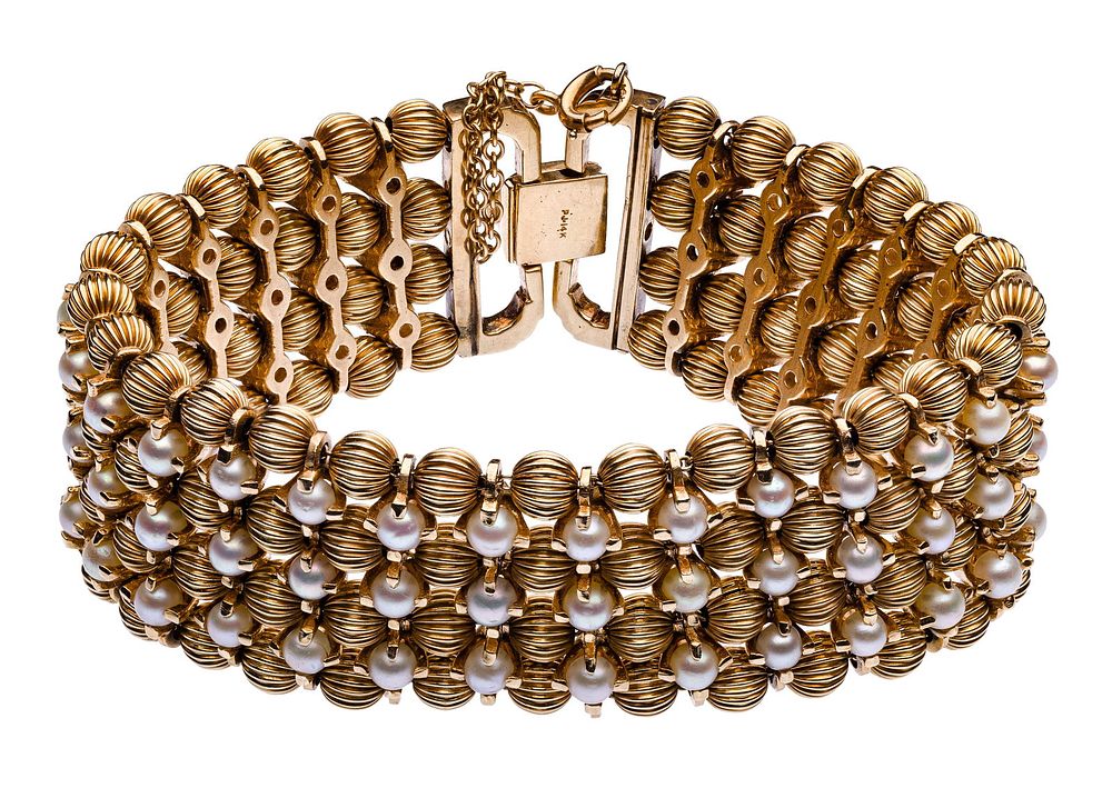 Lot 170: 14k Yellow Gold and Pearl Bracelet