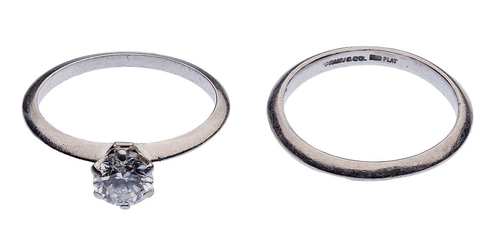 Lot 186: Tiffany & Co Platinum Engagement Ring and Wedding Band