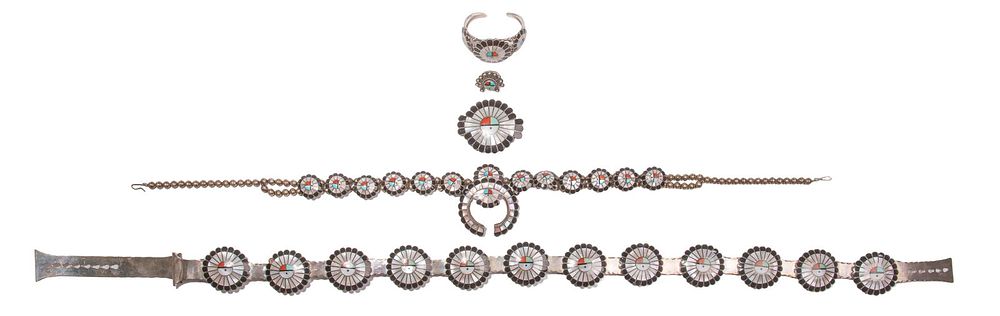 Lot 187: Native American Zuni Sterling Silver Jewelry Suite