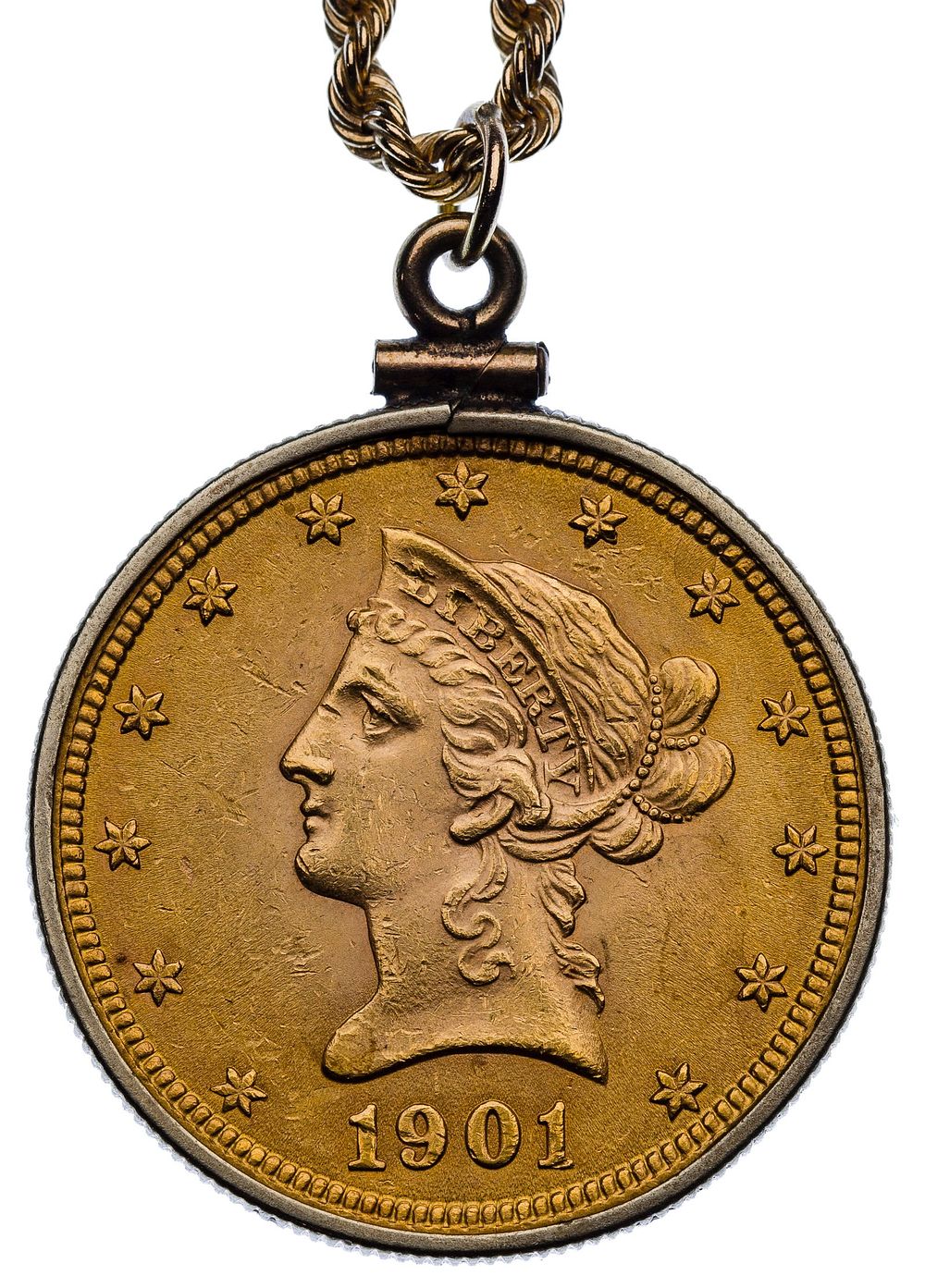 Lot 194: 1901 $10 Gold Coin on 14k Gold Necklace