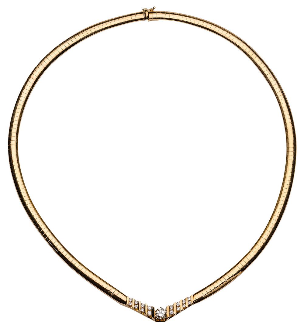 Lot 199: 14k Yellow Gold and Diamond Attached Pendant Necklace