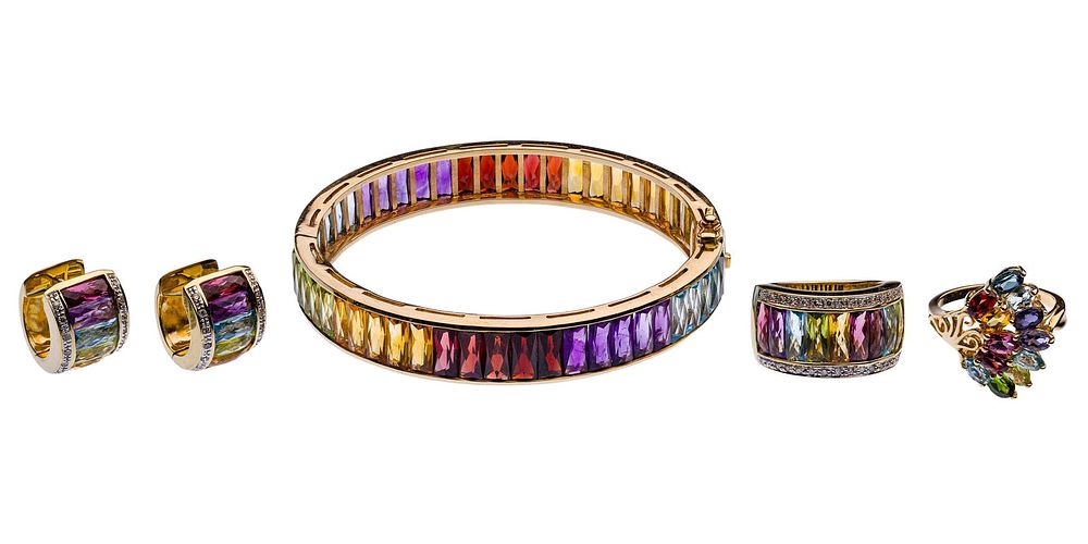 Lot 203: 14k Gold and Rainbow Gemstone Jewelry Assortment