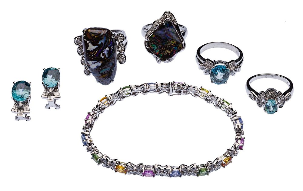 Lot 214: 18k White Gold, Semi-Precious Gemstone Jewelry Assortment
