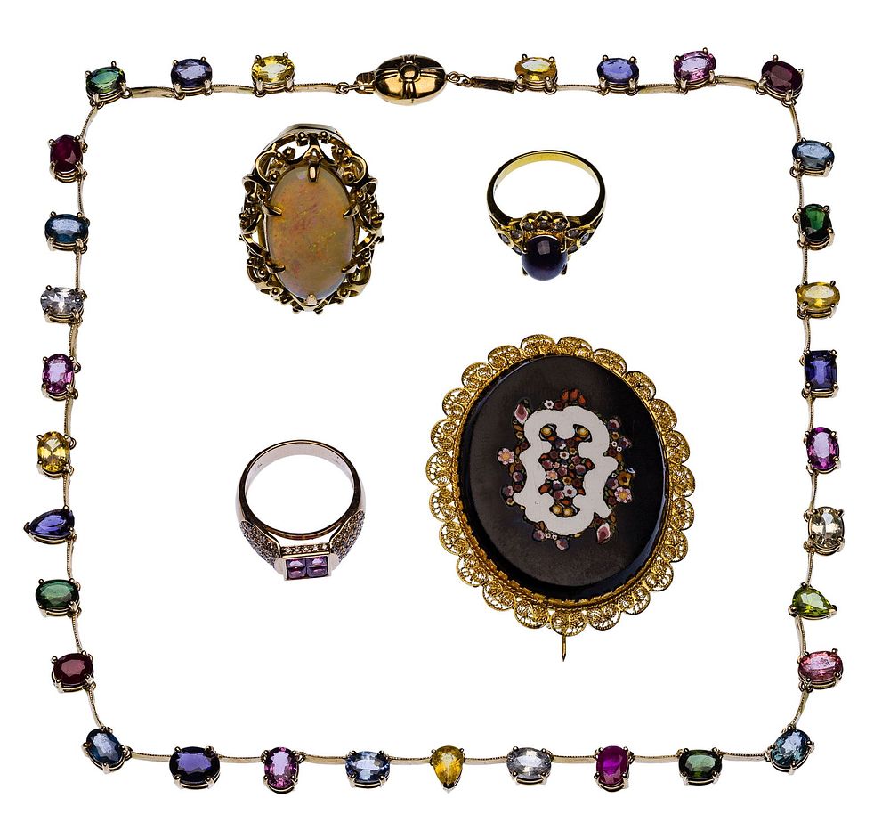 Lot 215: 18k and 14k Yellow Gold and Semi-Precious Gemstone Jewelry Assortment