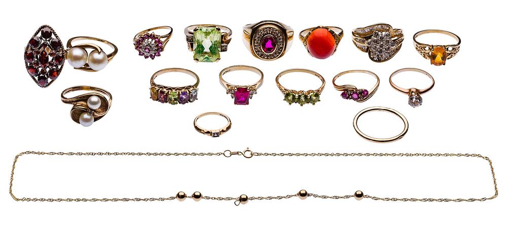 Lot 217: 10k Gold and Gemstone Ring Assortment